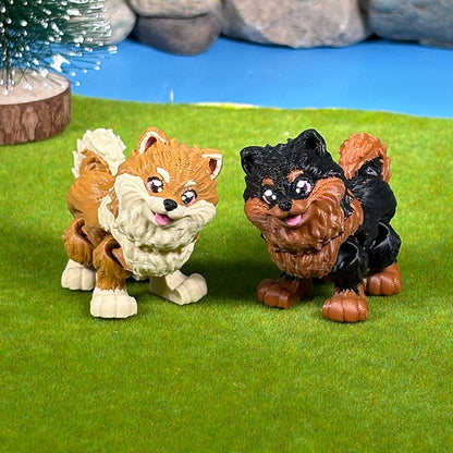 Teacup Pomeranian Puppy Pals – Orange & Sable Pomeranian Duo, Cute Dog Figurines, 3D Printed Gift